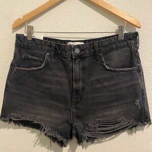 Zara Black Distressed High-Rise Denim Shorts